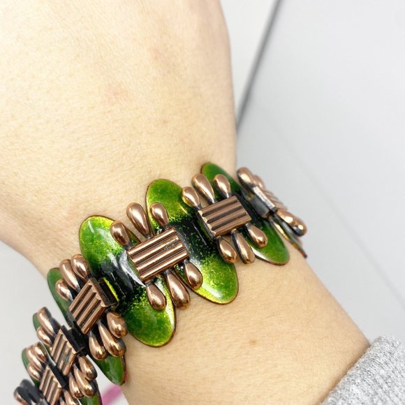 521 Vintage Matisse green enameled copper bracelet - Picture 3 of 7